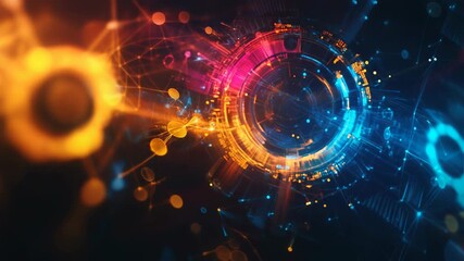 Wall Mural - futuristic technological circular hud display glowing in digital space