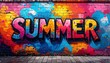 © Digistock - Vibrant summer graffiti art on a weathered brick wall creating a lively urban scene
