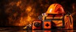 © Artsaba Family - Orange safety gear with hard hat and first aid kit on dramatic background