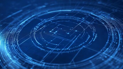 Wall Mural - futuristic blue circular hud interface showing rotating lines and data flow