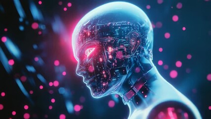 Wall Mural - artificial intelligence showing circuit board and glowing eyes