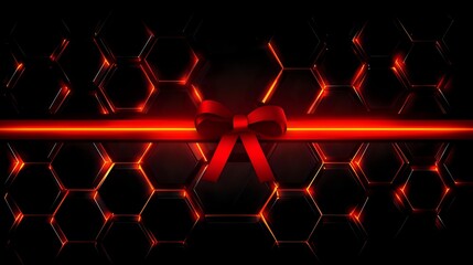 Wall Mural - futuristic glowing hexagon background with central ribbon in red, symbolizing strength and medical r