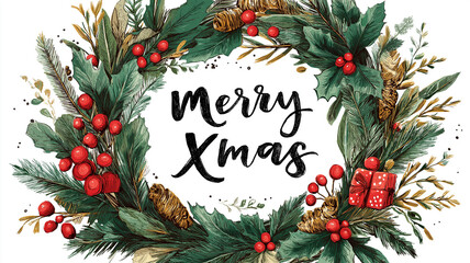クリスマスシーズンのデザインに使いやすいシンプルなメリーXmasバナー　SNSやECサイトの広告、プロモーション素材に活用できる汎用的な背景画像