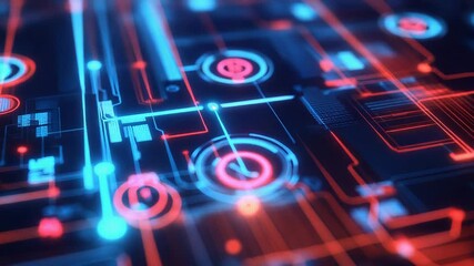 Wall Mural - futuristic electronic circuit board pulsating with data flow