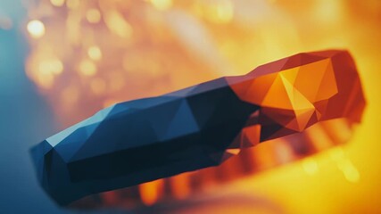 Wall Mural - futuristic low poly bracelet floating on a sparkling orange background