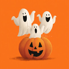 Wall Mural - cartoon flat ghost flying out of jack-o-lantern Halloween 