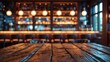 © Lasvu - A cozy bar interior with warm lighting and bottles on shelves, viewed from a rustic wooden table.
