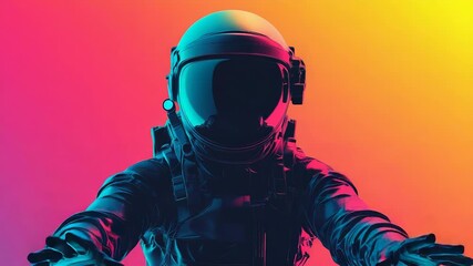 Wall Mural - astronaut reaching out in vibrant neon lighting