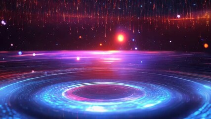 Wall Mural - glowing neon circles creating futuristic portal in space