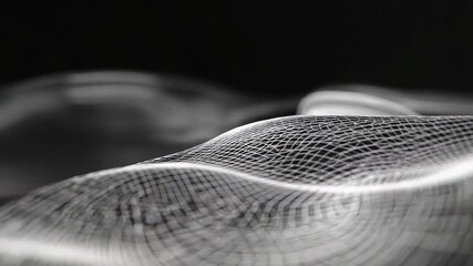 Wall Mural - abstract white grid mesh waving and flowing on black background