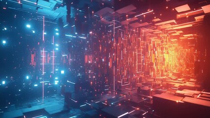 Wall Mural - futuristic glowing corridor traveling through digital cyberspace network