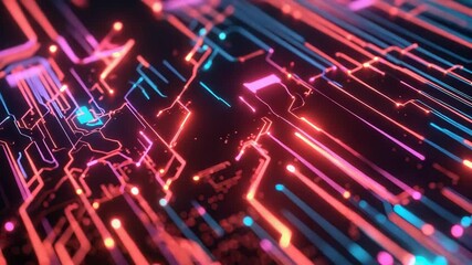 Wall Mural - futuristic circuitry glowing with pink and teal lights
