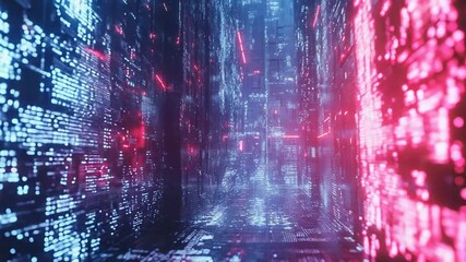 Wall Mural - digital information flows through cyberspace creating a futuristic cityscape