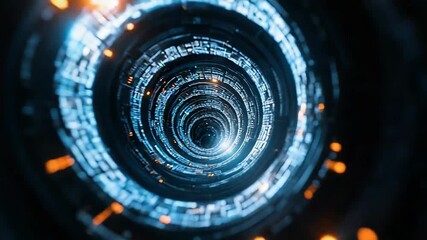 Wall Mural - futuristic tunnel rotating with blue and orange lights