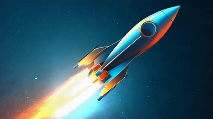 Wall Mural - rocket flying through space with bright exhaust flames