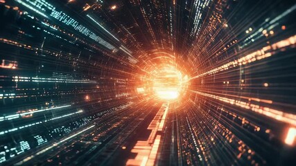 Wall Mural - digital data flowing through cyberspace tunnel at high speed