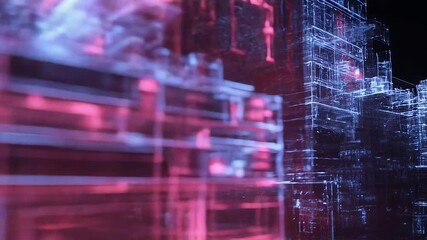 Wall Mural - futuristic buildings emerging from neon grid in smart city