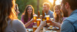 © GG Kenji - Candid Lifestyle Photography: Diverse Friends Enjoying Craft Beer and Laughter in Sunlit Park - Perfect for Stock Images with Space for Text