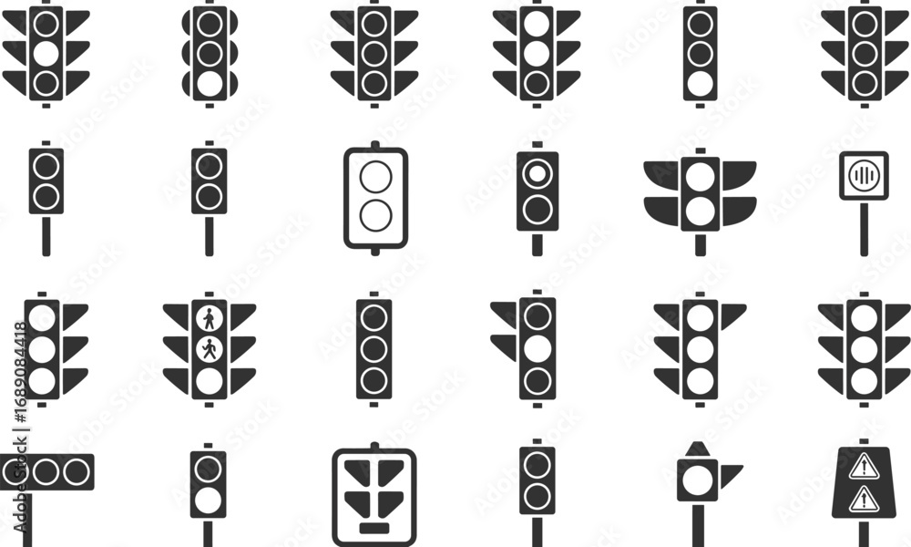 Image vectorielle Stock Traffic light icons set, traffic signal symbols ...