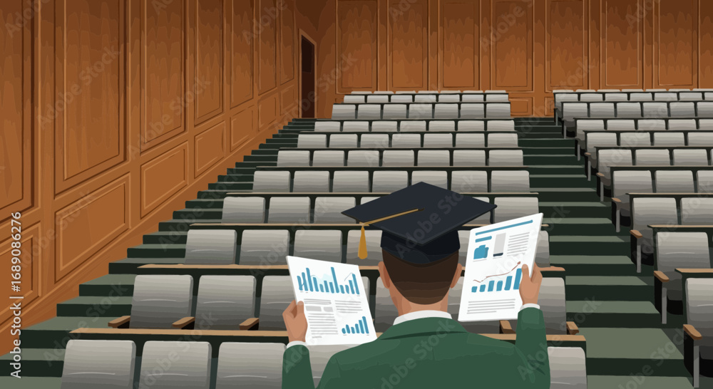 Graduate analyzing charts in auditorium, ready for a future in data ...