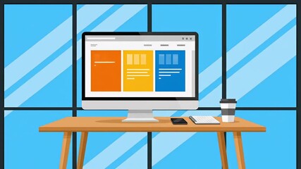 Computer setup on a desk near a window illustrating website layout and UI/UX design
