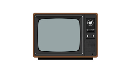 Retro television with wooden frame and dials on white background