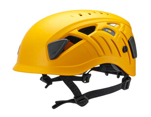 Wall Mural - Modern outdoor climbing helmet with sleek yellow design isolated on transparent background PNG