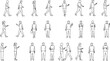 © Radwa - CAD Drawings. Set people outlines isolated on white background. Walking, standing, talking etc. Vector illustration.