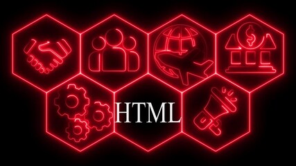 Red neon html technology concept illustrating modern business connections