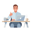 © Vect Village - Business related remote working setup virtual team happy hour colorful flat vector illustration on white background