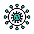 © Xihan - Stylized teal virus surrounded by teal dots on black