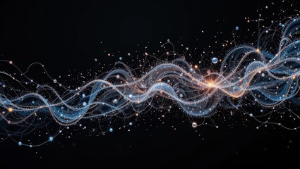 Wall Mural - dynamic abstract light particles flowing in a colorful wave pattern against a dark background