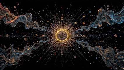 Wall Mural - Dynamic Abstract Energy Explosion with Colorful Particles and Waves in a Cosmic Space
