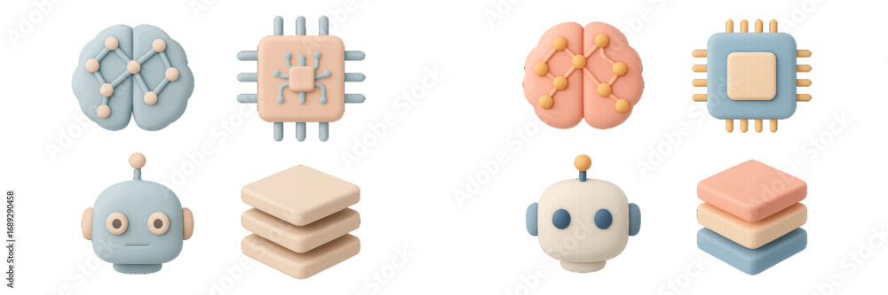 3D icon set for artificial intelligence and technology concepts ...