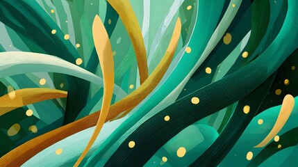Wall Mural - fluid abstract composition with swirling green and gold elements creating a vibrant atmosphere