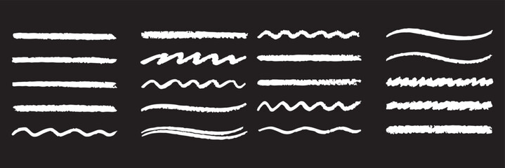 Wall Mural - Chalk line underline brush set. Hand drawn crayon and pencil stroke with chalk texture and grunge mark for kid chalkboard design. Doodle border crayon underline in sketch style. Vector illustration