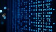 © Husen - A close-up view of glowing blue binary code streaming across a dark computer screen, representing data and technology.
