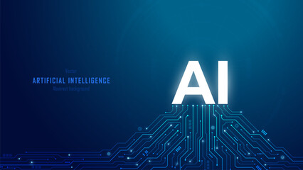 Future cybernetic artificial intelligence technology concept. AI logo on  a circuit motherboard background. Deep learning, modern engineering, internet systems, and communication. Vector illustration.