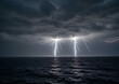 © Elenba - Ocean storm showcases dramatic skies over the sea and spectacular lightning bolts, a powerful display. Ocean storm is captured with intense energy. Ocean storm image for weather forecasts,