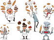 © Shihab Creative - Cartoon Bakers and Pastry Juggling, Fun Chef Illustrations, Baking with Cakes, Pastries, Cookies, Chef Mouse, Robot Baker, Juggling Desserts, Bakery Art, Playful Baking Illustrations