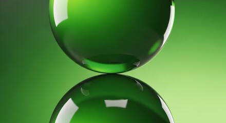 Wall Mural - Two green spheres creating a symmetrical reflection on green background
