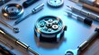 © SDArts - Detailed digital illustration of a complex mechanical watch movement surrounded by precision instruments, symbolizing horology, engineering, and meticulous craftsmanship