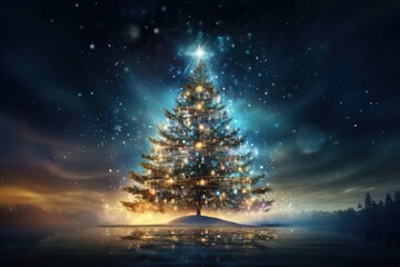 Wall Mural - digital christmas tree outdoors nature night.