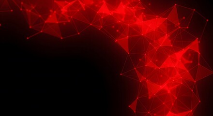 Abstract technology background with a glowing red network of connected points and lines. Concept of digital connection, data, or science.