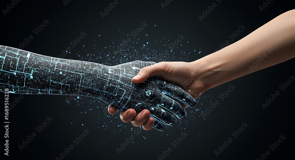 Human and Robot Handshake - AI Collaboration. Stock Photo | Adobe Stock