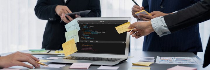 Software development programming on computer screen for brisk application and program coding
