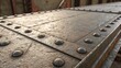 © Dmytro - Detailed view of rugged industrial steel plate with rivets reflecting the character of a bygone era in a bustling construction site