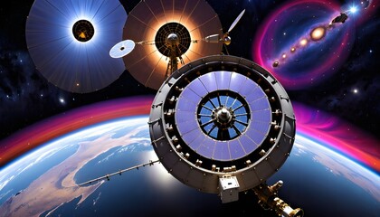 Wall Mural - Futuristic Space Stations Above Earth
