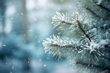 Canvas Print - pine tree with snow outdoors winter nature.