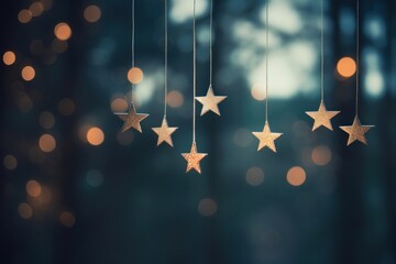Wall Mural - stars string hanging at fir branches backgrounds astronomy defocused.
